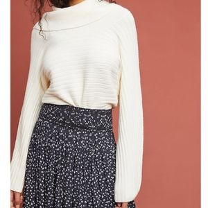 Anthropologie Moth Cream Cowl Neck Ribbed Sweater